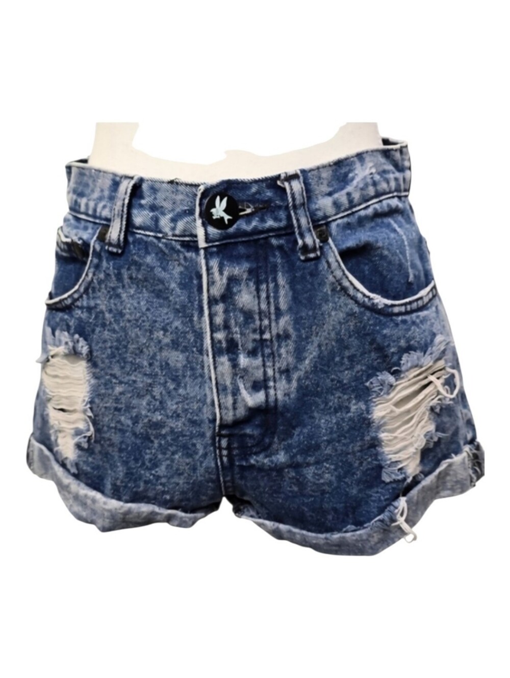 One Teaspoon Blue High-Waisted Distressed Denim Jean Shorts Sz 8/26 Y2k Festival